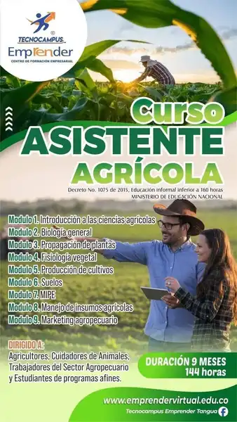 CURSO ASISTENTE AGRÍCOLA [Matricula: $150.000, 9 Mensualidades de $160.000]