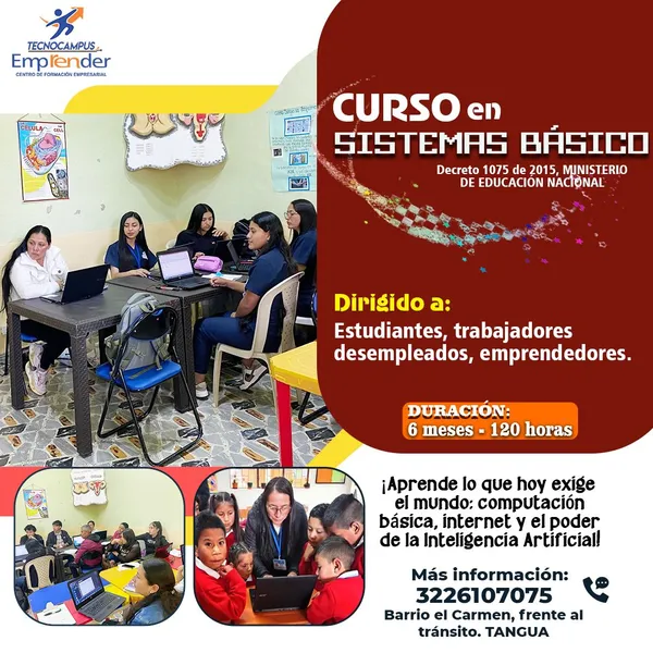 Curso en Sistemas básico Facilidades de pago [Matricula: $100.000, Mensualidades de $120.000]